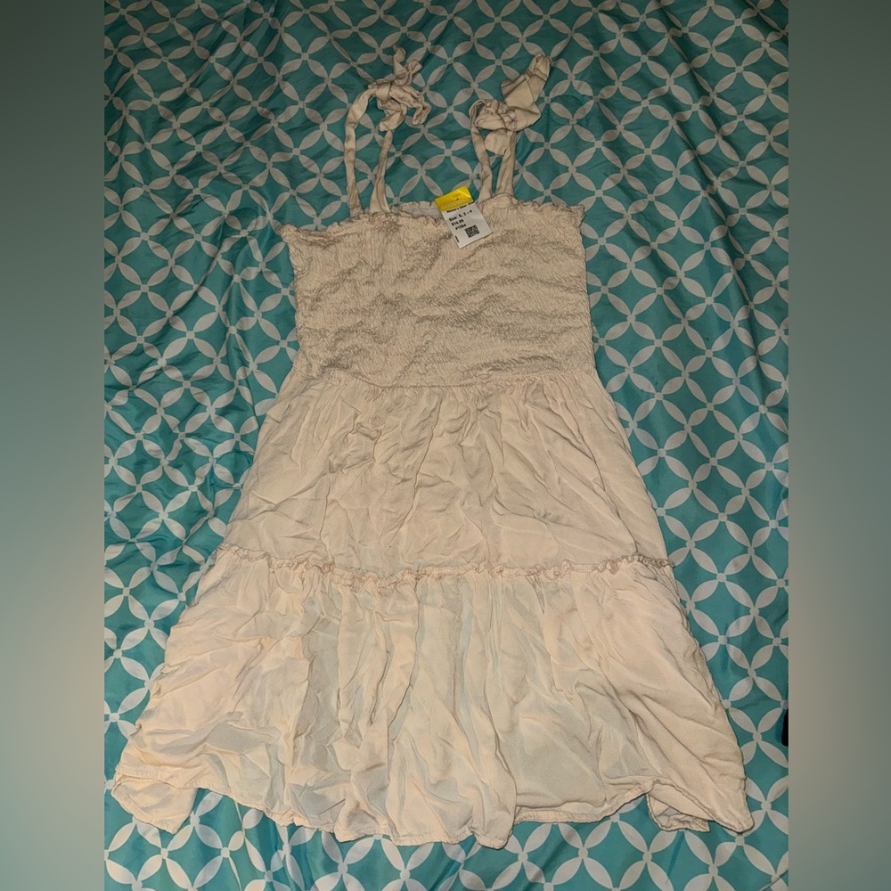 Woman’s Cream Tie Shoulder Shirred Dress